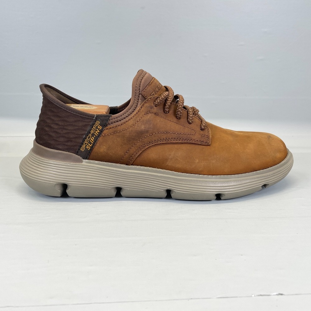 Skechers Garza Gervin Slip-Ins Shoes Mens Size 8.5 Brown Leather Slip On Sneaker